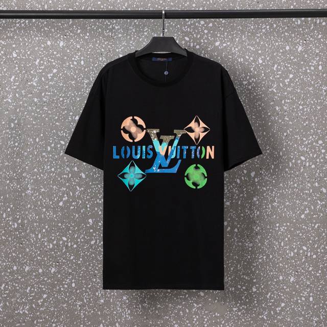 659#Lv 男女同款 32S双纱爽全棉250克重高品质炫彩渐变之色数码直喷工艺-颜色黑 白-码数Xs-L-