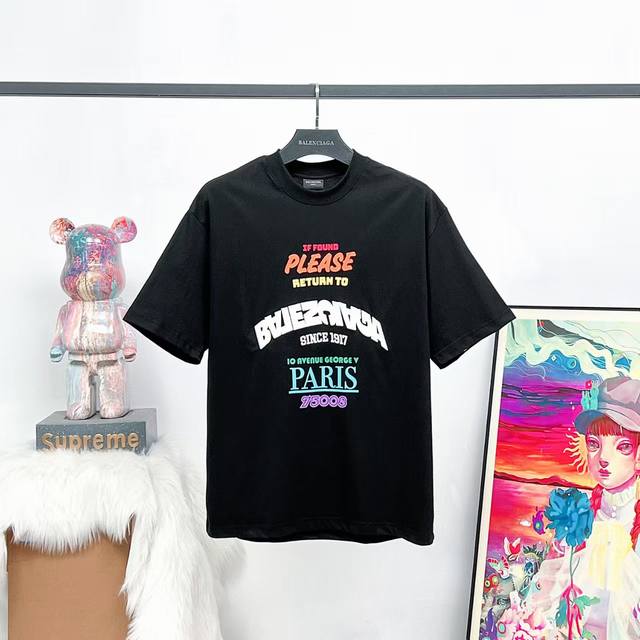顶级版本 大货挂拍图#巴黎25Ss彩色字母印花+反转字母刺绣短袖# Balenci*Ga巴黎# 面料采用260G巴黎专用双纱*高克重1比1双纱罗纹 前幅采进口胶