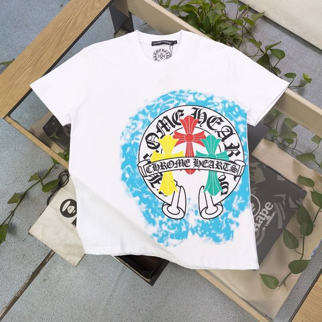 特价 黑色：M1 L1 白色: L1 Xl1 Xxl1 款号：Ch8389 高版本2025新款Chrome Hearts克罗心Ch马蹄梵文彩色十字架图案Logo