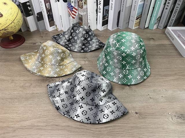 9655# #Lv满Logo渔夫帽男女盆帽户外遮阳帽太阳帽#均码颜色：绿色 灰色 黑色 卡其色