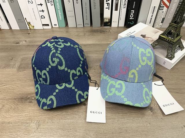 9630# #Gucci古驰硬顶棒球帽男女户外百搭帽子显脸小#可调节颜色：浅蓝色 深蓝色