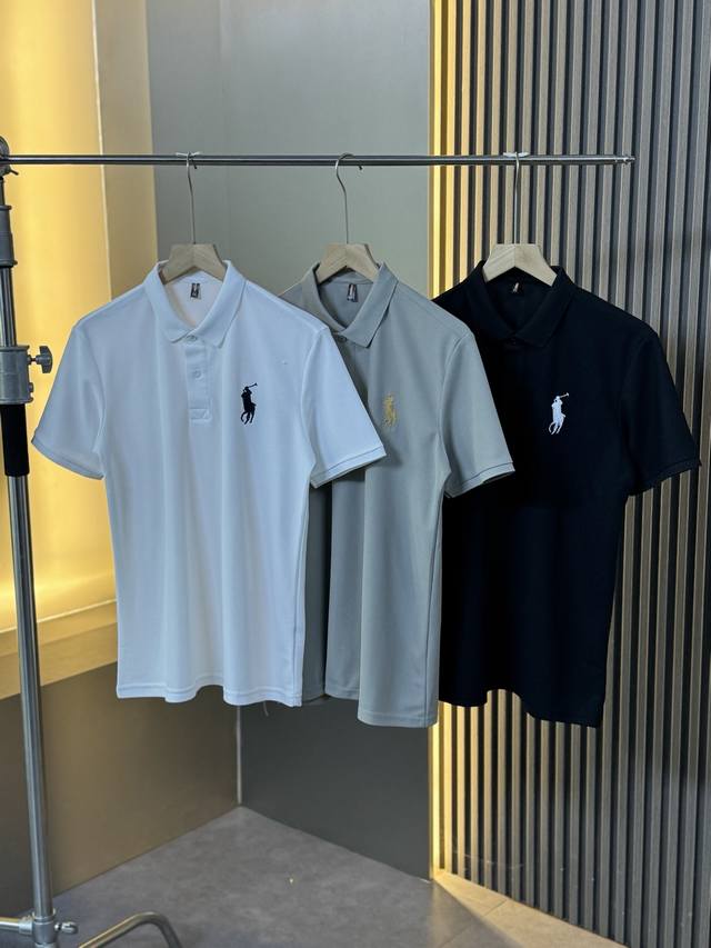 Ralph Lauren 拉夫劳伦 顶级品质 大马Logo刺绣排扣翻领Polo衫休闲T恤-Color：黑色 白色 灰色-Size：M L Xl 2Xl 3Xl