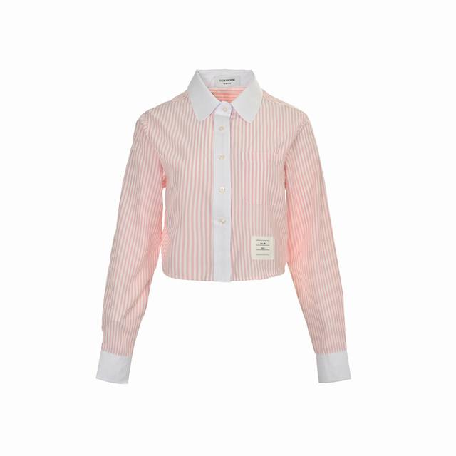 Thom Browne 汤姆布朗 25Ss 粉条纹女士衬衫Tb牛津纺短袖色织条纹衬衣 面料采用高定色织条纹牛津纺纯棉面料 条纹为高定色织 工艺精湛 做工高档 扣