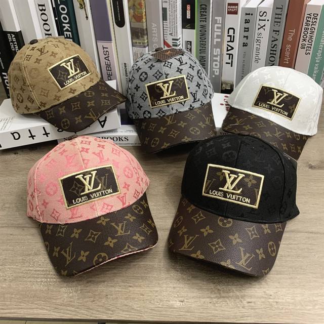 8727# #Lv棒球帽拼色满印鸭舌帽男女情侣百搭#可调节颜色：卡其色 灰色 白色 黑色 粉色