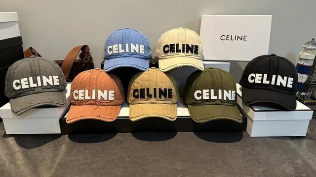 8506# #Celine做旧棒球帽男女百搭鸭舌帽夏季必备情侣帽子#可调节颜色：绿色 杏色 黑色 蓝色 卡其色 橙色 灰色