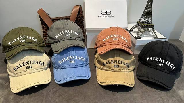 8478# #Balenciaga巴黎世家印花做旧割破鸭舌帽百搭棒球帽#可调节颜色：绿色 卡其色 灰色 黑色 杏色 橙色