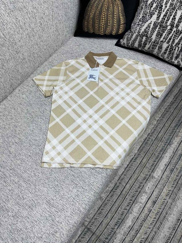 高版本巴宝莉 25Ss新款格纹套头修身短袖Polo衫，高版本！码数：S.M.L.Xl.