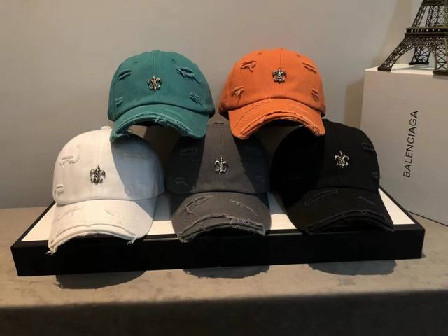 8160#割破洞做旧鸭舌帽# 可调节颜色：橙色 灰色 绿色 黑色 白色