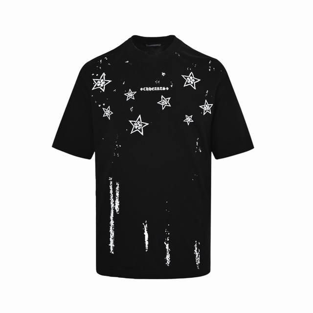 Chrome Hearts 克罗心 25Ss 梵文星星印花短袖面料采用280克重精梳棉，定制32支1*1螺纹，成衣两遍水洗处理，面料舒适亲肤无异感，定制定染面料