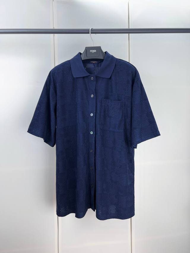 1V路易棋盘刺绣毛巾短袖衬衫S M L Xl