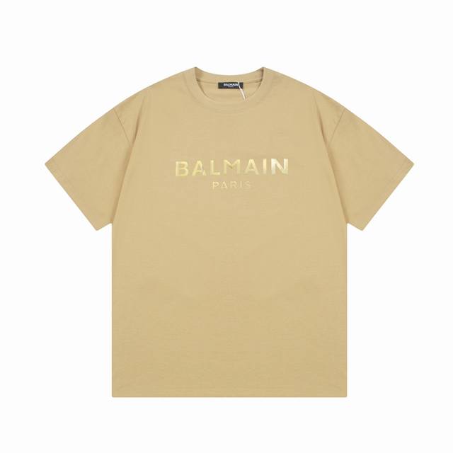 Balmain 巴尔曼 烫金字母印花 大Logo标识精致升级，灵感源自八十年代复古原版面料 官方同款 短袖T恤定制260克同缸染面料 手感非常舒服 春夏最新砖柜