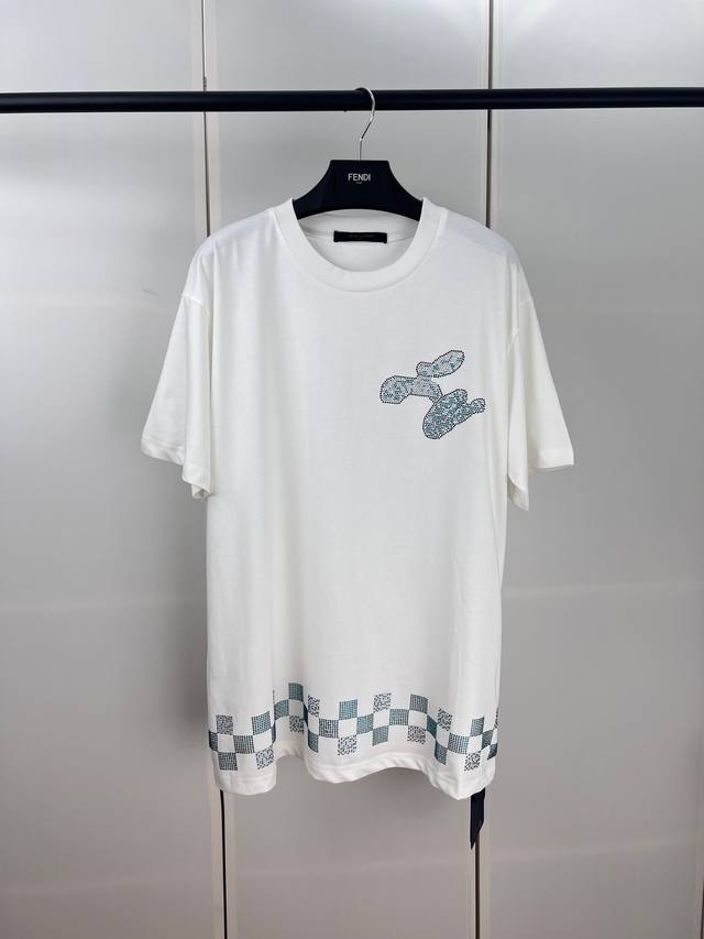1V路易棋盘格烫钻棉质短袖S M L Xl