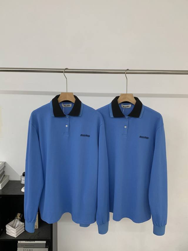 Mi*Mi* 25Ss 新款翻领刺绣字母绣花Polo衫长袖 画龙点睛的双领设计撞色的双翻领的设计别出心裁，可以做情侣款，多巴胺的颜色满满的高级感，前胸小Logo