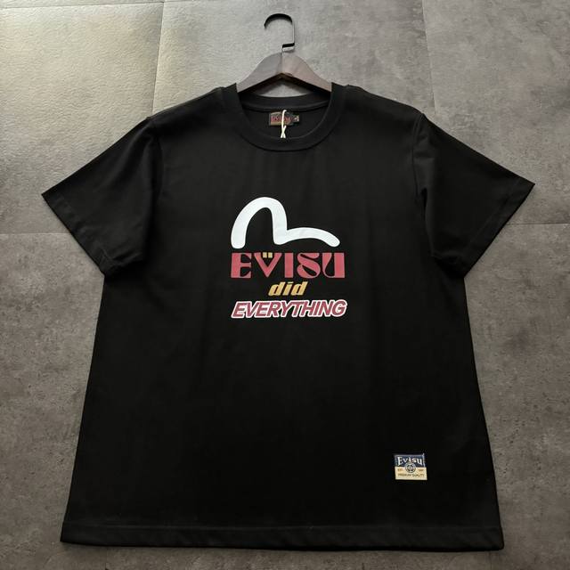 Evisu福神 2025年夏季新品潮流休闲超宽松图腾柱印花标语T恤颜色：黑色 白色码数S-Xxls:肩宽46.6胸围106衣长68 适合 -120斤M:肩宽47