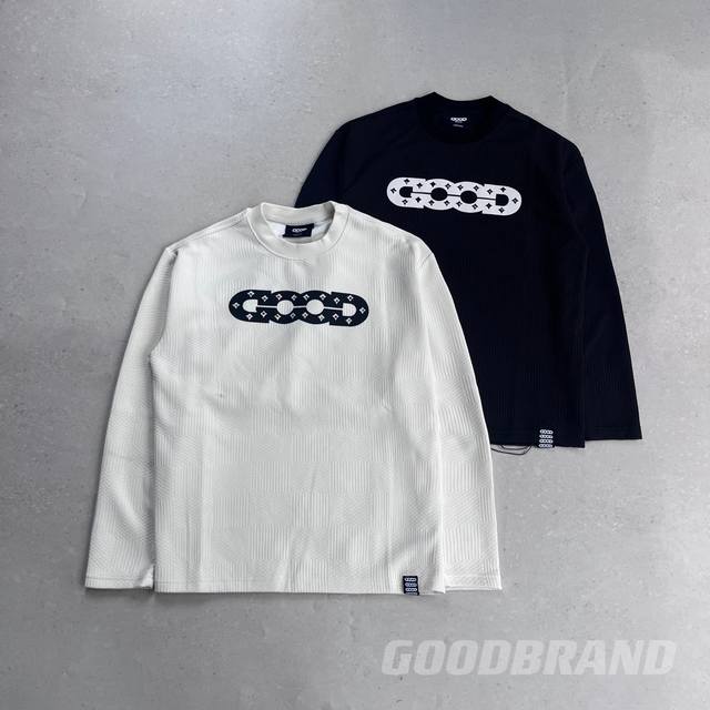 手机支持Nfc验证 顶级原厂品质Goodbrand 25S S 彩钻烫钻Good镂空字母立体硅胶印花 棋盘格暗纹珠地提花 华夫格长袖卫衣 高级感轻奢时尚高街复古