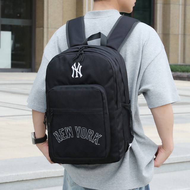 韩国Mlb时尚百搭大容量双肩包Ny街头潮流运动休闲背包电脑男女同款多层校园高中大学生书包 尺寸:44×31×20
