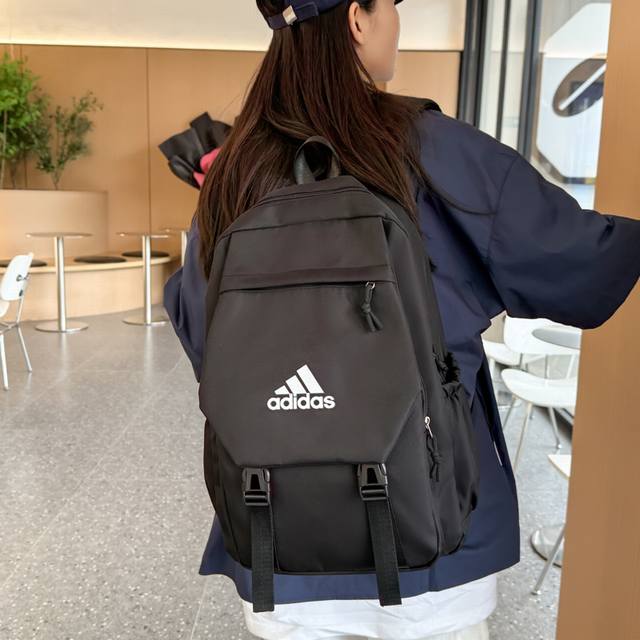Adidas阿迪达斯 男女同款大容量运动背包简约百搭质感休闲双肩包学院风高中大学生书包电脑包 尺寸:45×31×13