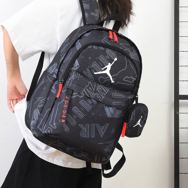 Air Jordan乔丹飞人 男女大容量休闲双肩包时尚潮流百搭运动背包电脑包学院风高中大学生书包 尺寸:45×30×18