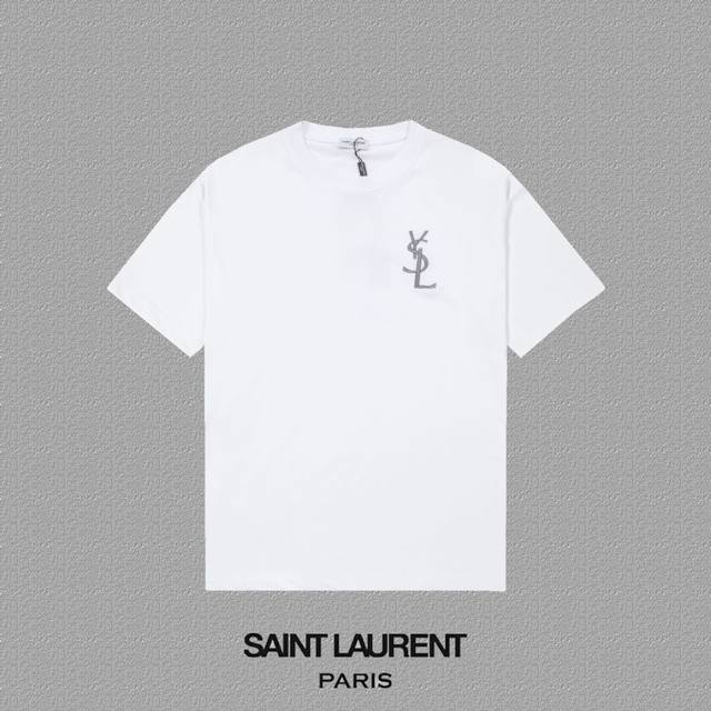 Ysl 圣罗兰] Fw短袖T恤 经典款刺绣字母 高端32S双纱260克面料重磅面料 定制拉架罗纹同缸同染 三标齐全 男女同款 颜色：黑色 白色尺码：S M L