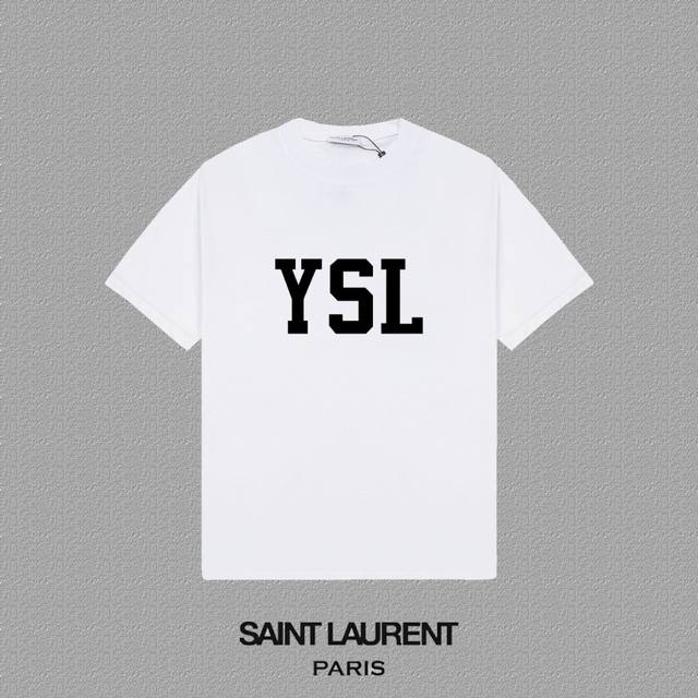 Ysl 圣罗兰]2025Fw短袖T恤 经典款植绒字母 高端26S双纱300克面料重磅面料 定制拉架罗纹同缸同染 三标齐全 男女同款 颜色：黑色 白色尺码：S M