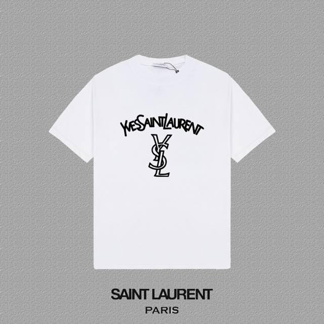 Ysl 圣罗兰]2025Fw短袖T恤 经典款厚板字母 高端26S双纱300克面料重磅面料 定制拉架罗纹同缸同染 三标齐全 男女同款 颜色：黑色 白色尺码：S M