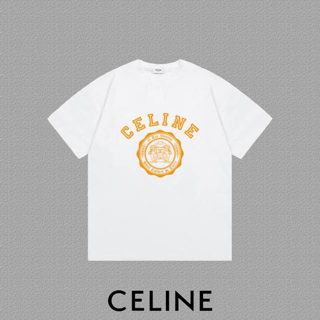 Celine 赛琳]2025Fw短袖T恤 字母Logo印花 高端26S双纱300克面料重磅面料 定制拉架罗纹同缸同染 三标齐全 男女同款 颜色：黑色 白色尺码：