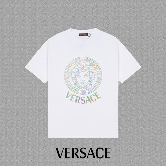 Versace 范思哲]2025Fw短袖T恤 炫彩图案字母Logo印花 高端226S双纱300克面料重磅面料 定制拉架罗纹同缸同染 三标齐全 男女同款 颜色：黑