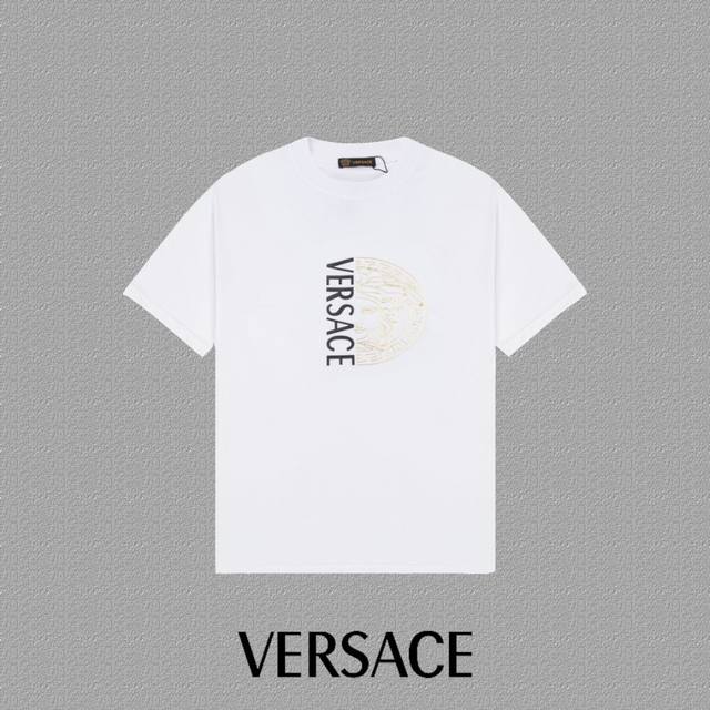 Versace 范思哲]2025Fw短袖T恤 Logo印花 高端226S双纱300克面料重磅面料 定制拉架罗纹同缸同染 三标齐全 男女同款 颜色：黑色 白色尺码
