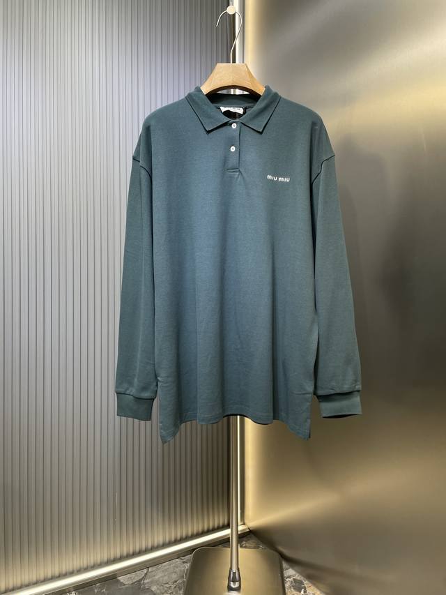 Miu Miu 顶级原单 25Ss棉质珠地布Polo衫 正品6890购入开发定染双股珠地 克 扁机罗纹 进口刺绣面料酵洗 定制1：1贝壳纽扣 定制1：1商标 宽