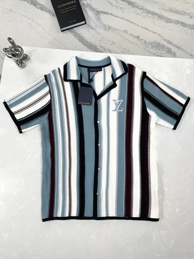 高版本 Louis Vuitton-路易威登-25Ss新款条纹拼色刺绣针织短袖Size:Xs-L