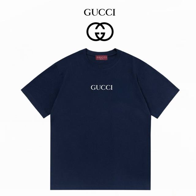Gucci古驰新款小Logo字母300克双纱短袖：宝蓝色：Xs-L