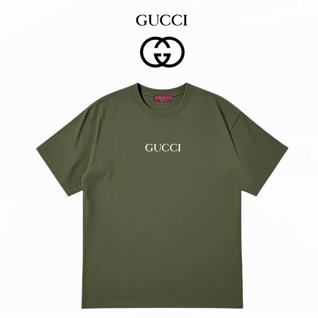 Gucci古驰新款小Logo字母300克双纱短袖：军绿色：Xs-L