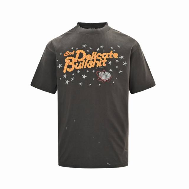 Saint Michael 25Ss 星星标语印花短袖整体面料选用 克100%纯棉16织双纱汗布面料 圆筒无侧缝面料 螺纹选用300G100%纯棉1*1弹力无根