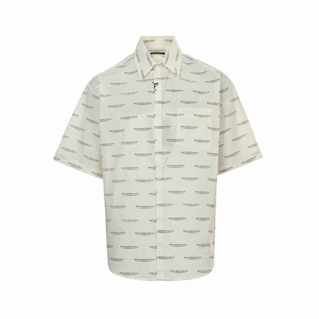 Balenciaga 巴黎世家 25Ss 满印字母徽标短袖衬衫采用棉质面料制作全身满印图案男女同款Size:46-52