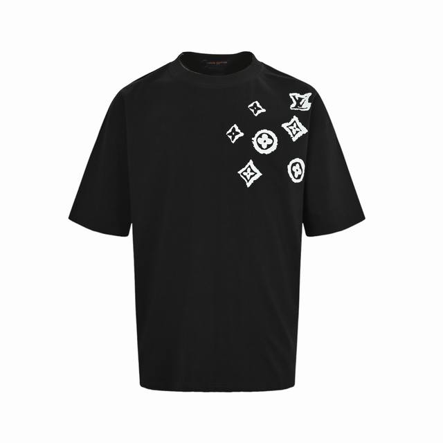 Louis Vuitton 路易威登 25Ss 老花涂鸦短袖面料采用定制240G 26支特滑双股精棉平纹高密无尘全棉布料。前幅高密度加厚，走线平整，代工品质，全