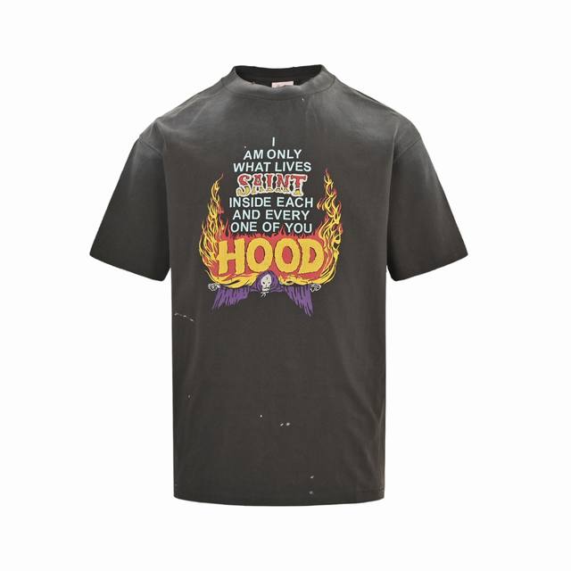 Saint Michael 25Ss Hood火焰翅膀印花短袖整体面料选用 克100%纯棉16织双纱汗布面料 圆筒无侧缝面料 螺纹选用300G100%纯棉1*1