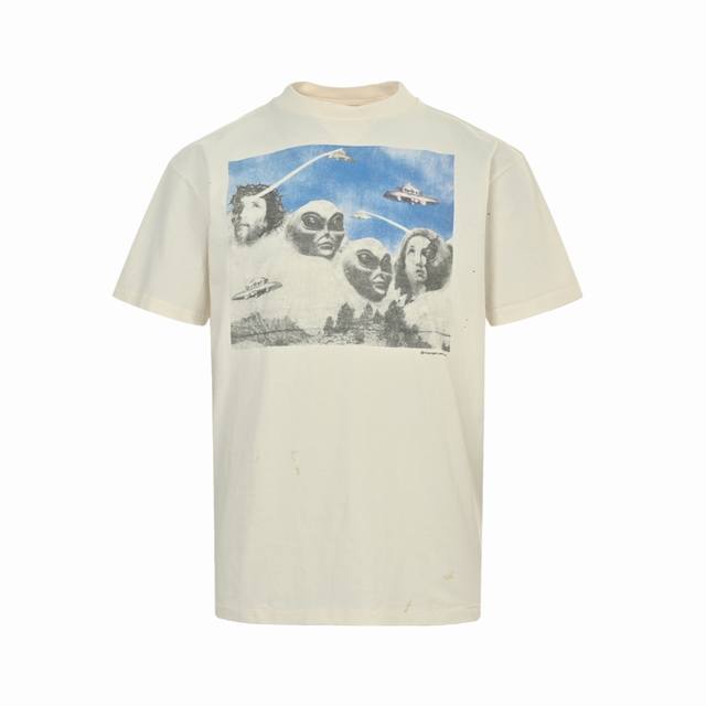 Saint Michael 25Ss 外星人危机印花短袖整体面料选用 克100%纯棉16织双纱汗布面料 圆筒无侧缝面料 螺纹选用300G100%纯棉1*1弹力无