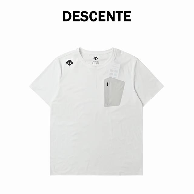 Descente迪桑特新款迪家速干无痕圆领短袖，冰丝锦伦面料，拉链口袋十拼接设计，官网一致 031 尺码：M一Xxxl 颜色： 白色 黑色