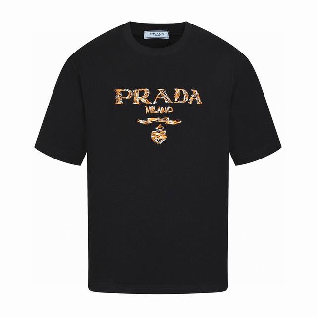 普拉达 Prada夏季新款 拼色字母刺绣圆领短袖T恤 高品质纯棉洗水面料，字母采用进口机械刺绣、定制定染 ，面料舒适柔软，男女同款Color: 黑色 白色Siz