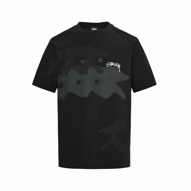 Stussy 斯图西 25Ss模糊冲浪人印花短袖不规则模糊图案轮廓呈现动态美感 面料全都定织定染220克重 %棉圆筒布 工艺圆筒布就是用圆筒织布机织出的针织布