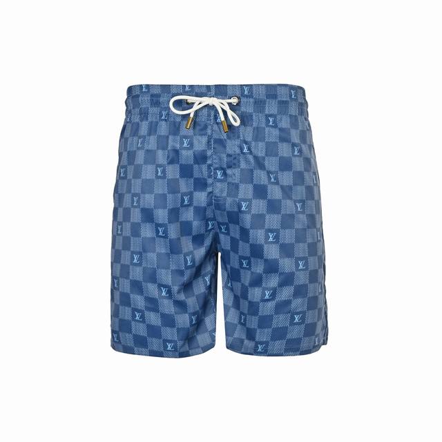 Louis Vuitton 路易威登 25Ss 棋盘格满印老花沙滩短裤高密丝绸提花面料，百分百复刻。裤身采用立体剪裁缝纫工艺，内衬全锦网眼，后幅标志性Lvse订
