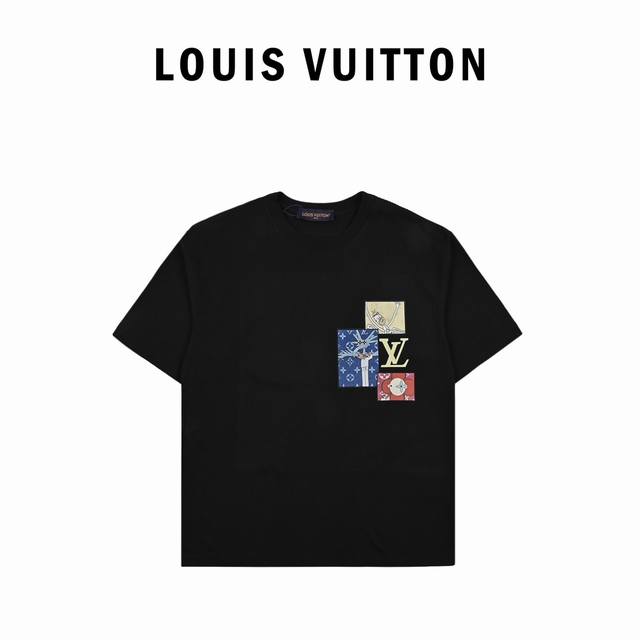 Louis Vuitton路易威登大师亲手设计潮牌新品印花圆领短袖T恤 时尚又个性 超级百搭好看的一款 男女同款 人手必备吊牌 领标 水洗麦 三标齐全货号714