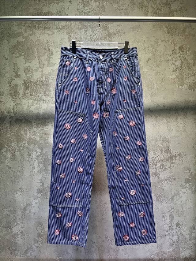 7613# Louis Vuitton Ss26联名款 条纹工装刺绣牛仔裤 王嘉尔同款码数: S M L Xllouis Vuitton Ss26春夏走秀新款
