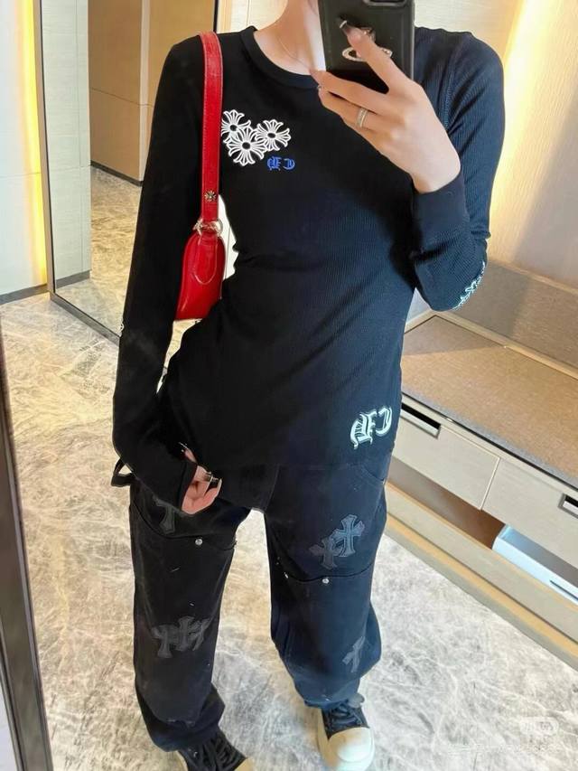 Ch克罗心双膝十字架贴皮B01版型伐木裤直筒工装裤 克罗心十字架梵文工装裤柜价30W级别，贴布十字花点缀，水洗牛仔裤！！ 绝对高端的奢华产物，1.9W级别的神级