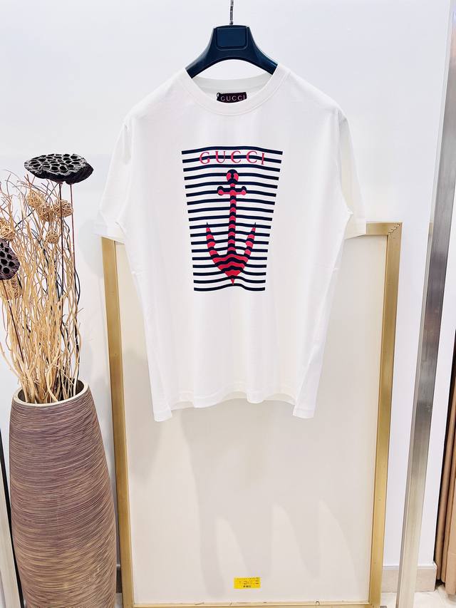 Size：S M L Xl 男女同款Ag19771217000071 G家G*Cci 古* 航海系列船锚印花棉质半袖T恤 建议干洗或包裹洗衣袋单独冷水快速机洗！