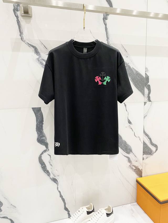 Chrome Hearts 克罗心320克洗水短袖七彩贴布刺绣十字架梵文Logo标识官方同步 1:1原版开模时尚个性 百搭潮流纯原品质 原版洗水面料吊牌 领标