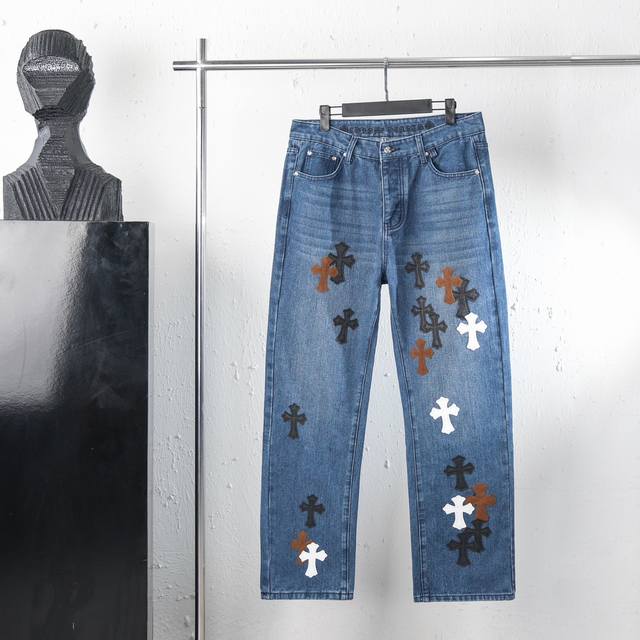 顶级复刻 上新 Chrome Hearts 克罗心Matty Boy Sex Records系列 限定拼皮多色高街工装牛仔裤-Ch牛仔裤均需要成品水洗后再拆开手