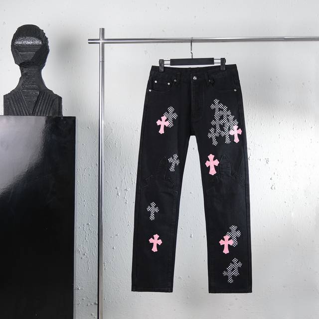 顶级版本 Chrome Hearts新款城市限定款火焰格子黑粉牛仔裤克罗心城市限定牛仔裤 五金定制 原版开发Vintage Levis 美产501黑灰底版Rem