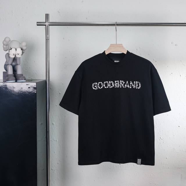 Goodbrand 2025Ss 珠片标语贴片烫砖Basic时尚高级感短袖T恤 男女同款Yb一比一开发 %棉 采用订色订染毛圈纯棉衣面，320G双股B1134双