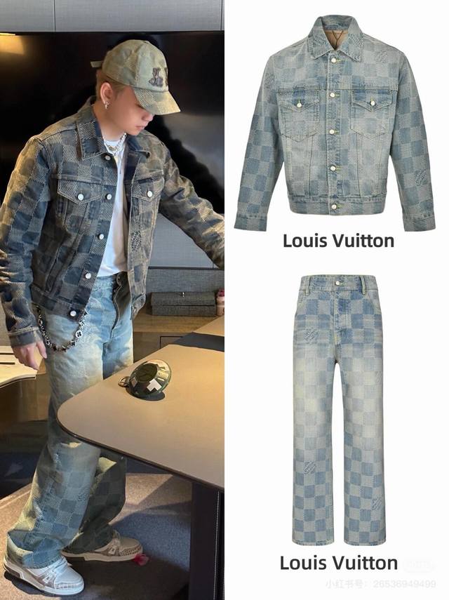 外套 裤子190 模特图 顶级复刻！Louis Vuitton Lv路易威登 棋盘格翻领牛仔套装顶级高端制造-海外出口品质标识融入3D Damier提花，经典的